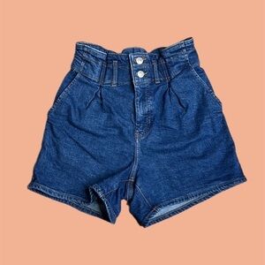 NEW Express Women’s Midi Super High Rise Paper Bag Jean Shorts Blue Sz 0/R